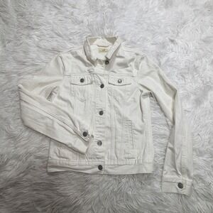 MARINE LAYER Denim‎ Jean Jacket Women's XS White Distressed Fringe 100% Cotton